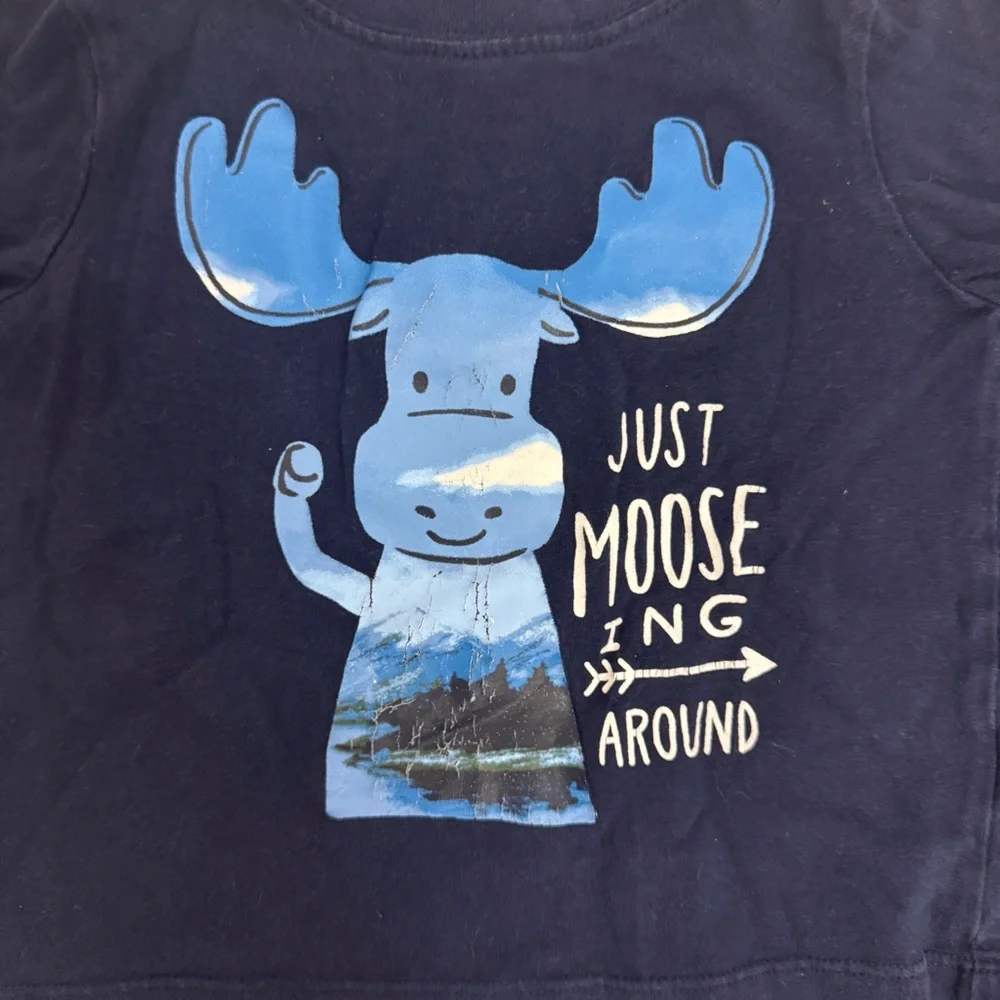 Kids Navy Moose Graphic Long Sleeve Shirt